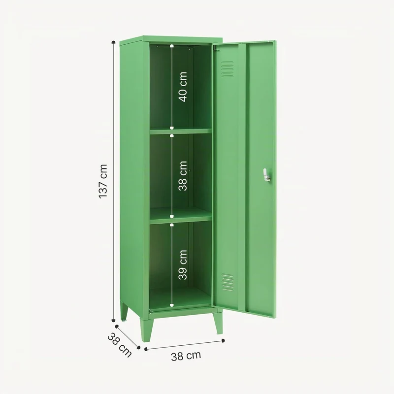 [en.casa] Einzelspind Kurikka Metallspind mit 2 Ablagen 137 x 38 x 38 cm abschliessbar Schliessfachs