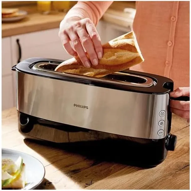 Philips Langschlitztoaster, Edelstahl, Schwarz