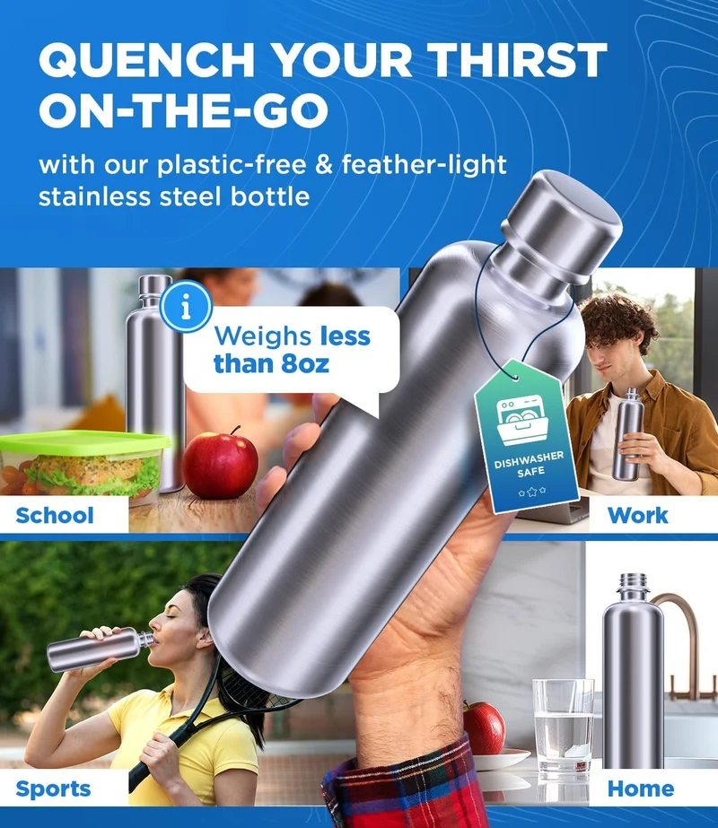 MATE OF STEEL® 100% Plastikfreie 750ml Edelstahl Flasche für Sodastream Crystal, Easy & Terra - Spül
