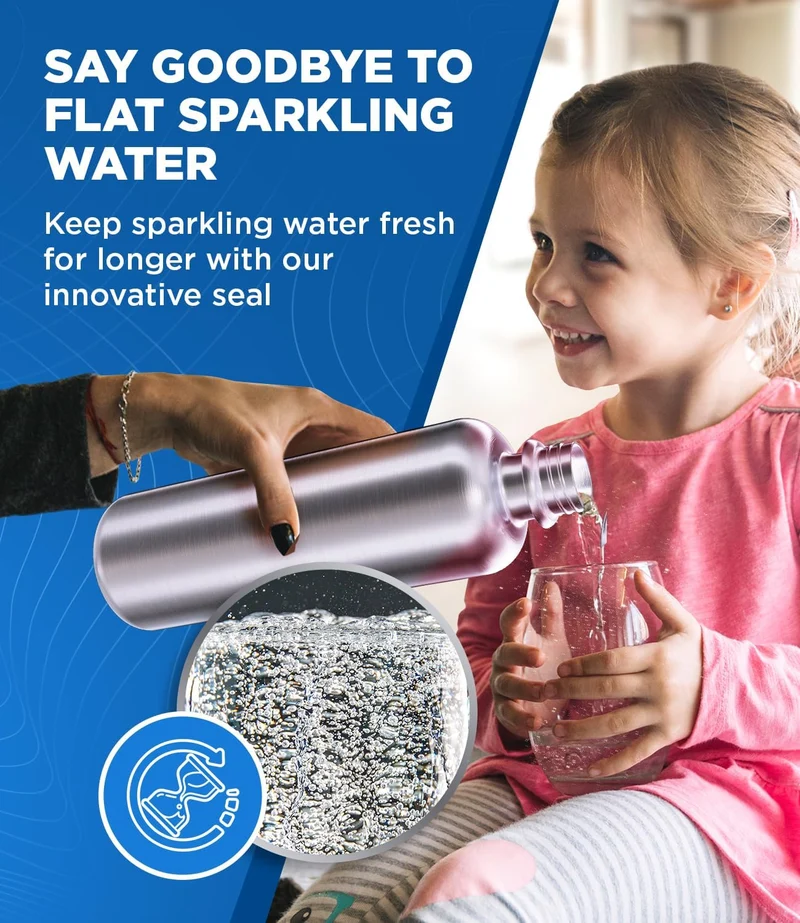 MATE OF STEEL® 100% Plastikfreie 750ml Edelstahl Flasche für Sodastream Crystal, Easy & Terra - Spül