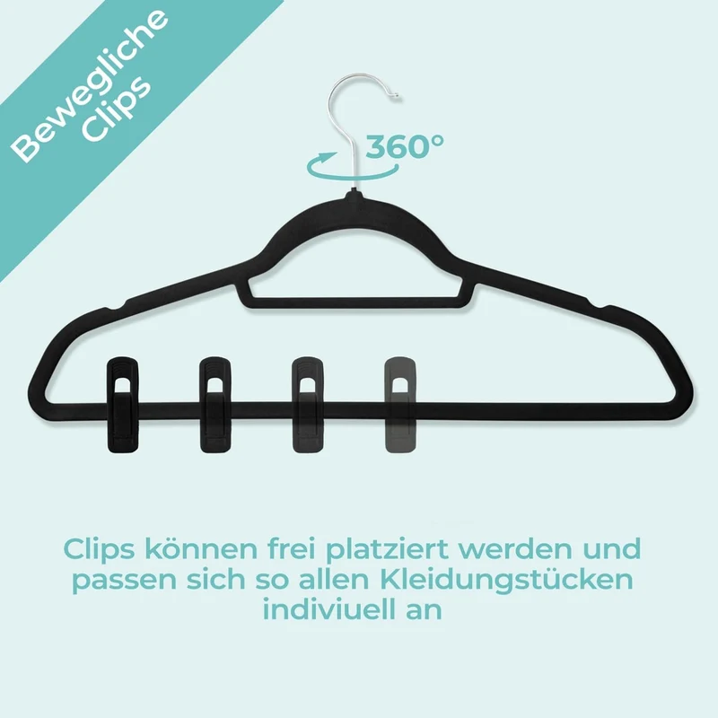 Blumtal Kleiderbügel 30 Stück mit Clips - Kleiderbügel Samt 360° drehbar und belastbar - Ultra platz