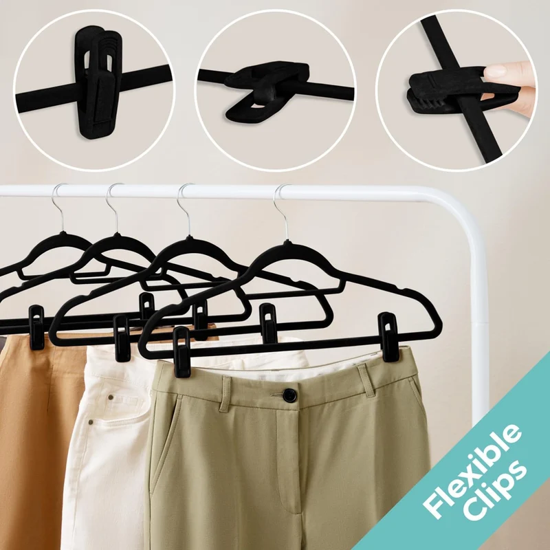 Blumtal Kleiderbügel 30 Stück mit Clips - Kleiderbügel Samt 360° drehbar und belastbar - Ultra platz