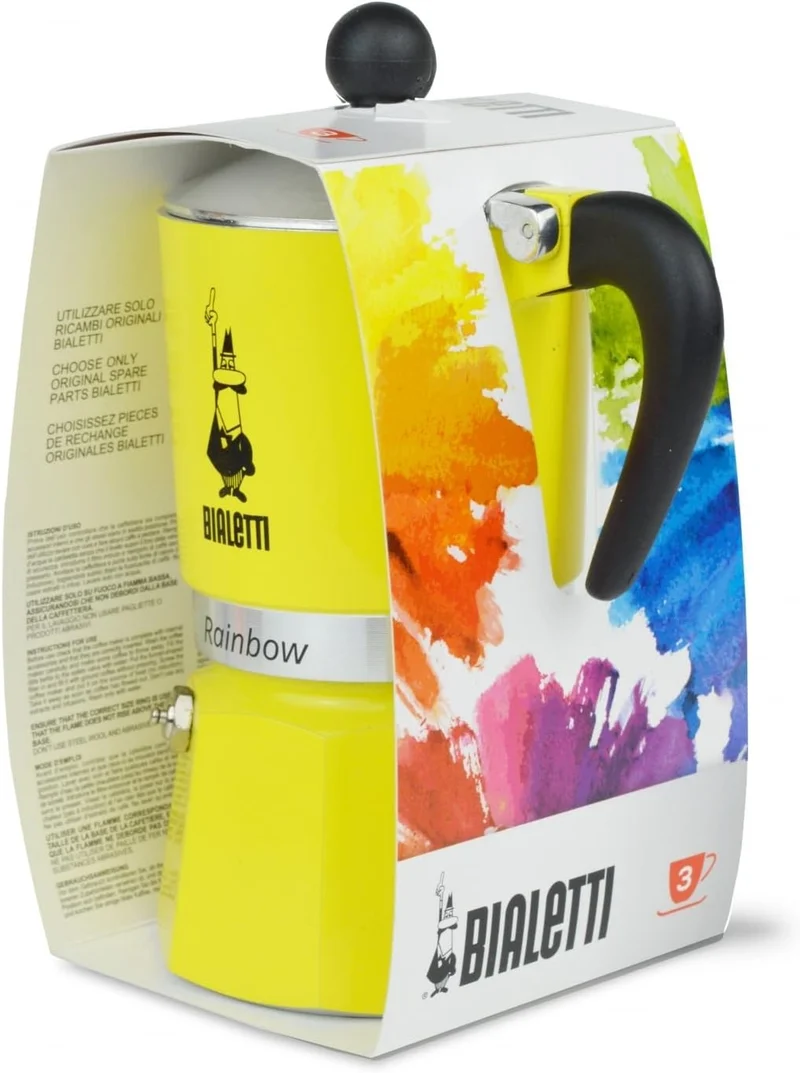 Bialetti 4982 Rainbow Caffettiera Colorata, Alluminio, Giallo, 3 Tazze, Gelb Gelb 3 Tassen