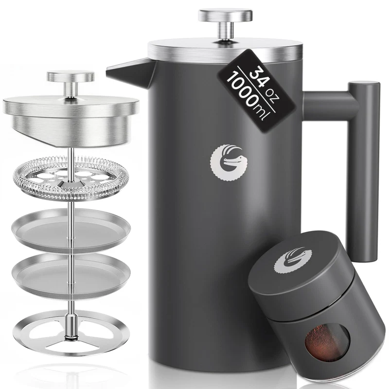 Coffee Gator French Press Kaffeebereiter - Thermo-Kaffeekanne aus Edelstahl für länger heissen Kaffe