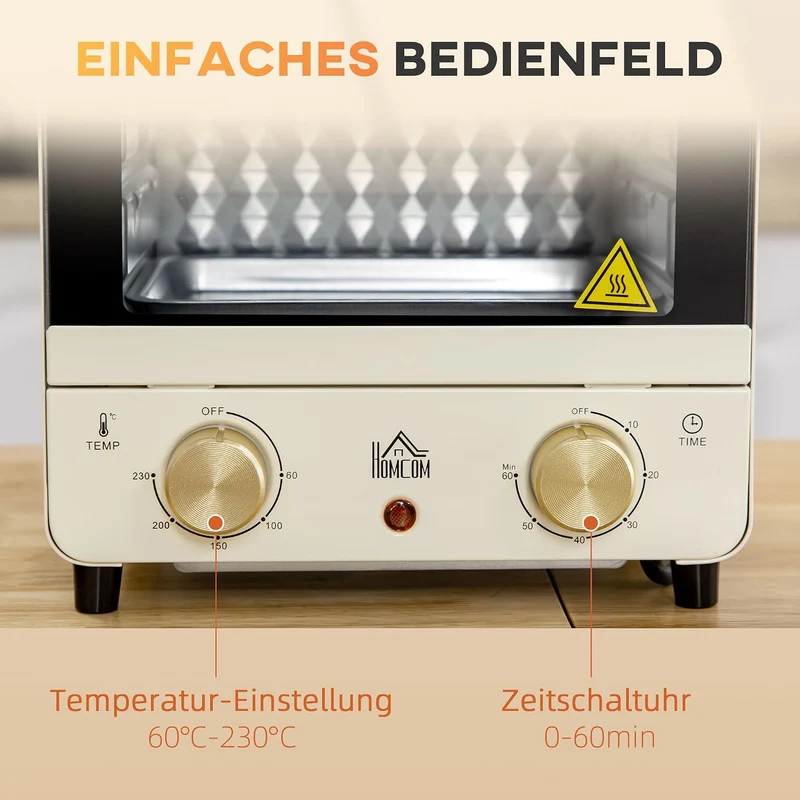 HOMCOM Minibackofen 15L, Pizza-Ofen mit Umluft, 1000 W Elektrischer Mini Ofen inkl. Backblech Set, K