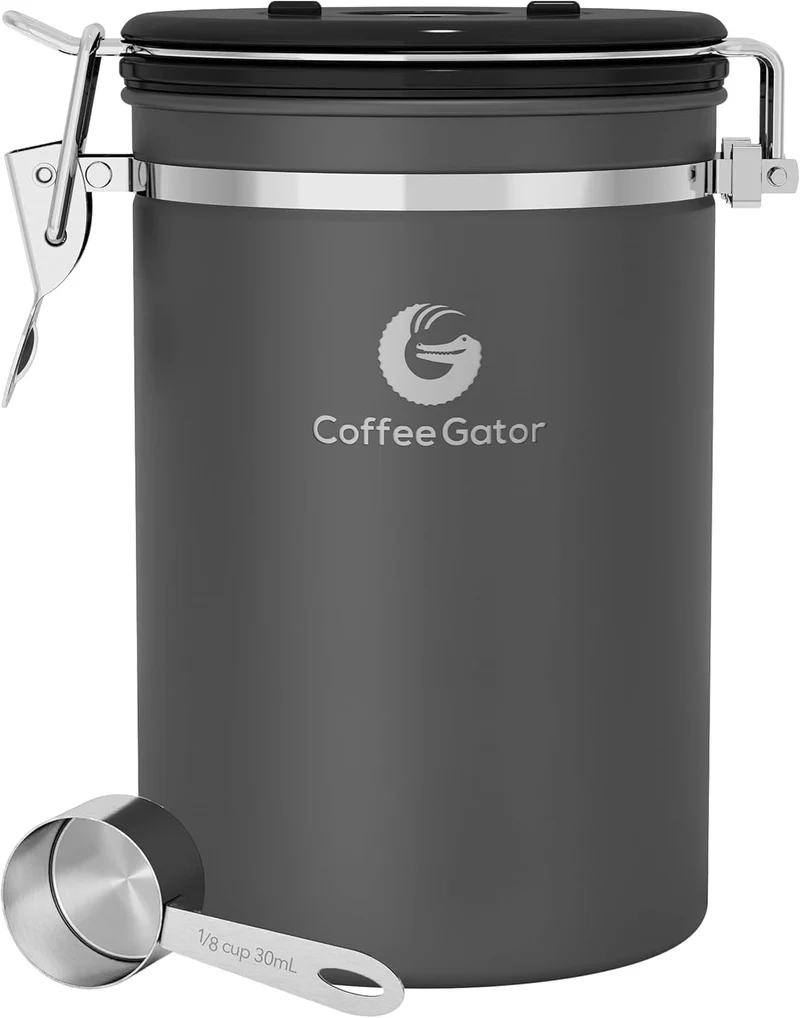 Coffee Gator Edelstahlbehälter Kaffeedose – Mit CO2-Ablassventil, magnetischem Löffel und Beutelaufb