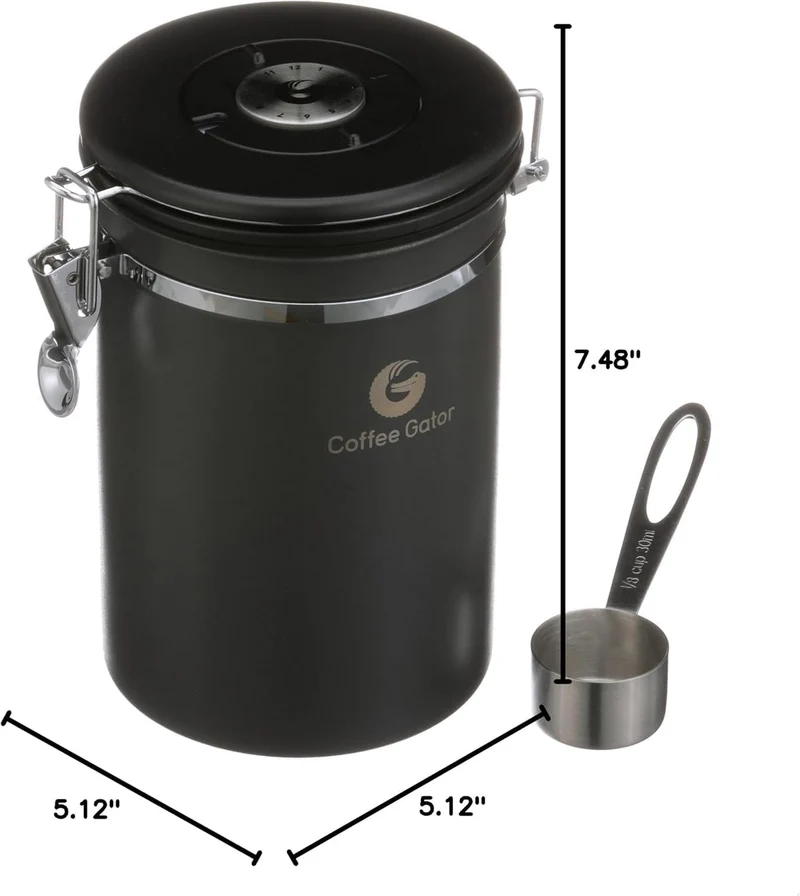Coffee Gator Edelstahlbehälter Kaffeedose – Mit CO2-Ablassventil, magnetischem Löffel und Beutelaufb