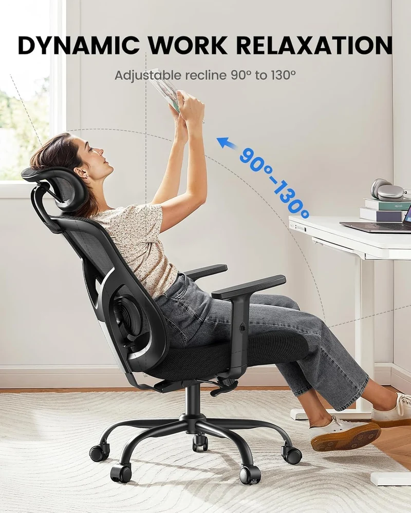 NOBLEWELL Bürostuhl Ergonomisch mit Stummrädern, Schreibtischstuhl mit Wippfunktion & verstellbare H