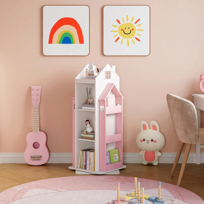 [en.casa] Drehbares Bücherregal für Kinder Vipsali Spielzeugregal in Hausoptik Drehregal mit Aufbewa