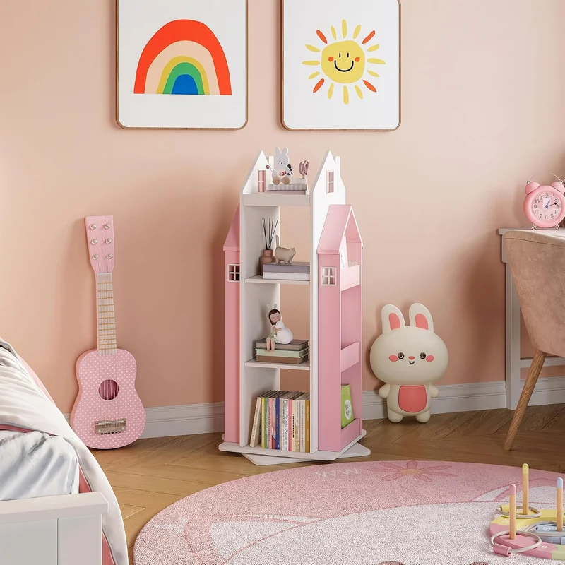 [en.casa] Drehbares Bücherregal für Kinder Vipsali Spielzeugregal in Hausoptik Drehregal mit Aufbewa