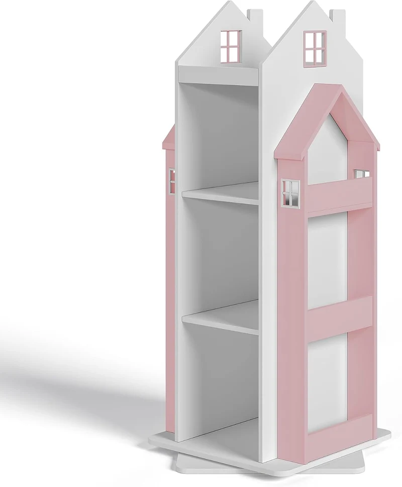 [en.casa] Drehbares Bücherregal für Kinder Vipsali Spielzeugregal in Hausoptik Drehregal mit Aufbewa