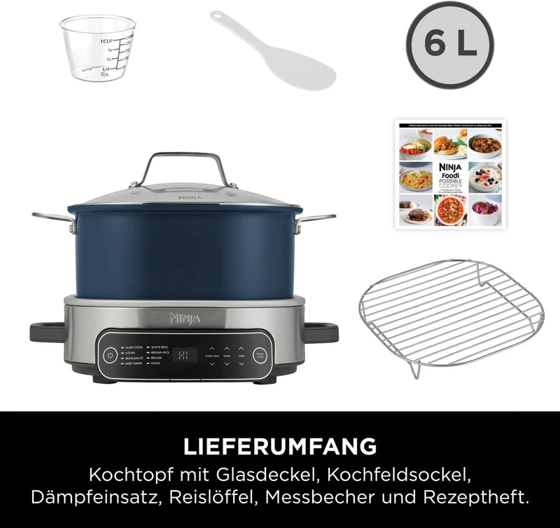 Ninja Foodi PossibleCooker, 6 L Slow Cooker und Reiskocher, vielseitige 8-in-1-Funktionen, nachtblau