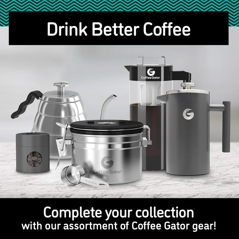 Coffee Gator Kaffee-Kanister mit Datumsanzeige, CO2-Freigabe-Ventil und Schaufel, gross Medium edels