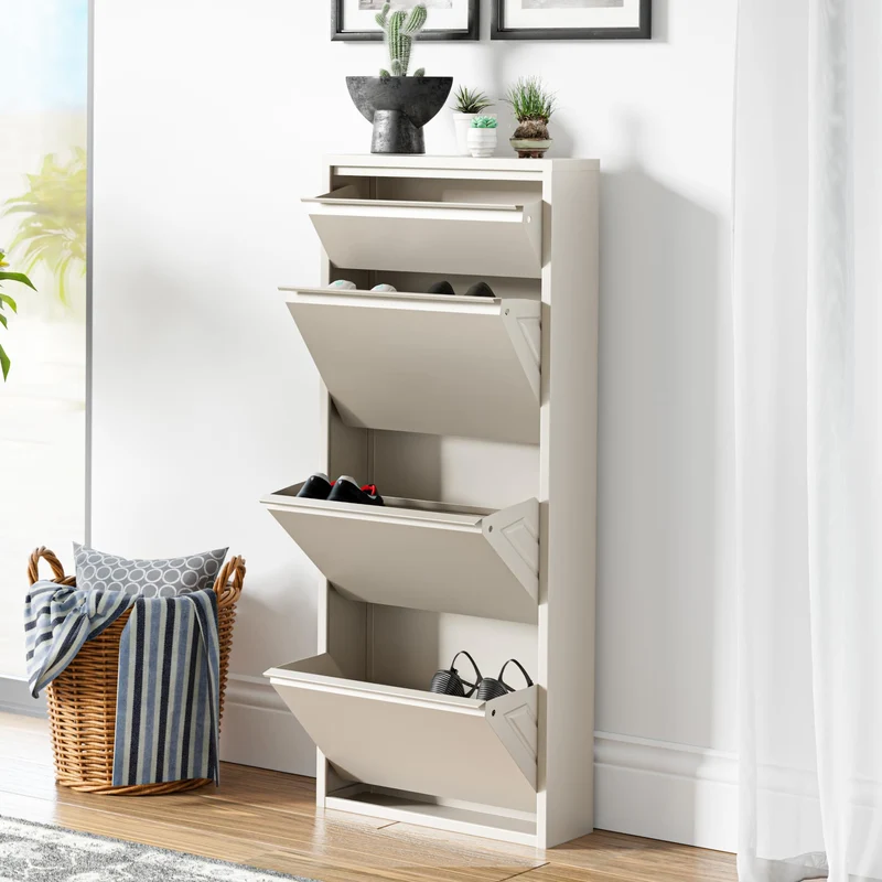 [en.casa] Schuhschrank Sokndal Schuhkipper mit 4 Klappen Metall Schuhkommode für 6 Paar Schuhe 118 x