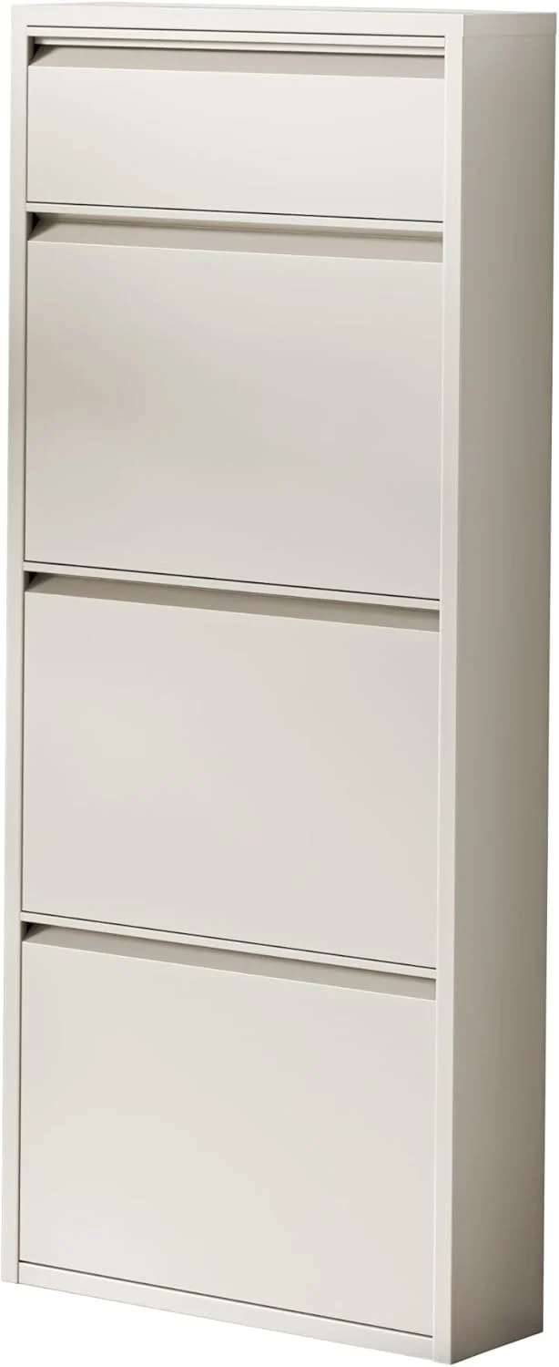 [en.casa] Schuhschrank Sokndal Schuhkipper mit 4 Klappen Metall Schuhkommode für 6 Paar Schuhe 118 x