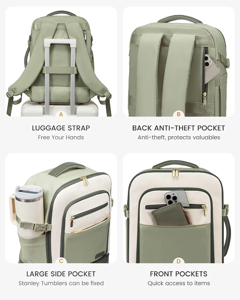 LOVEVOOK Handgepäck Reiserucksack mit separatem Schuhfach, 40L Rucksack Damen Gross mit Nass- und Tr