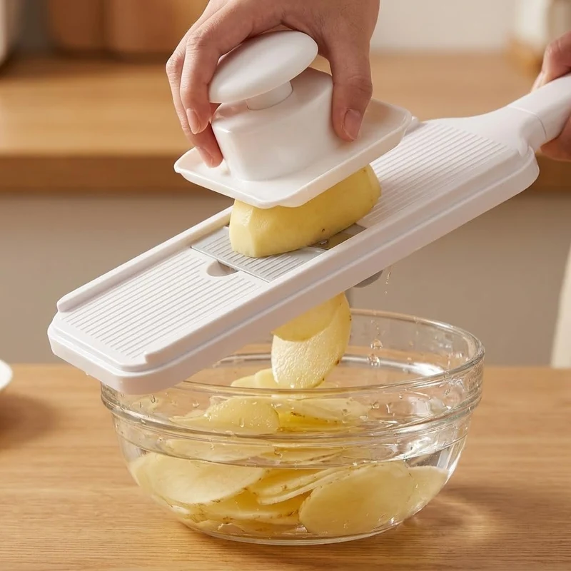 Gemüsehobel - 3 in 1 Mandoline mit 3 Edelstahlklingen, Julienneschneider für Scheiben Wellen und Str