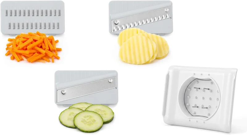 Gemüsehobel - 3 in 1 Mandoline mit 3 Edelstahlklingen, Julienneschneider für Scheiben Wellen und Str