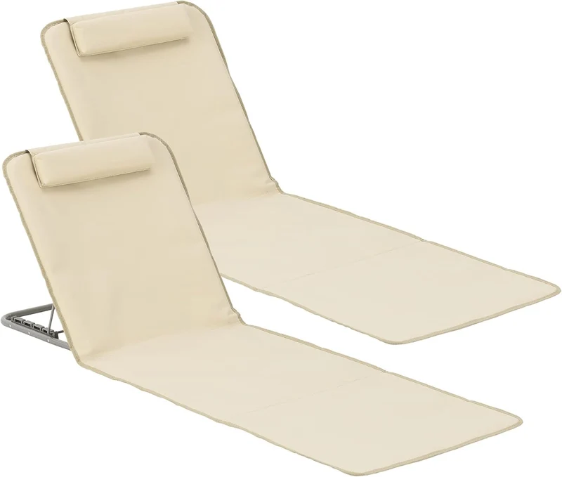 [en.casa] Strandmatte Donostia 2er Set Sonnenmatte klappbar Beige Strandliege mit Verstellbarer Rück