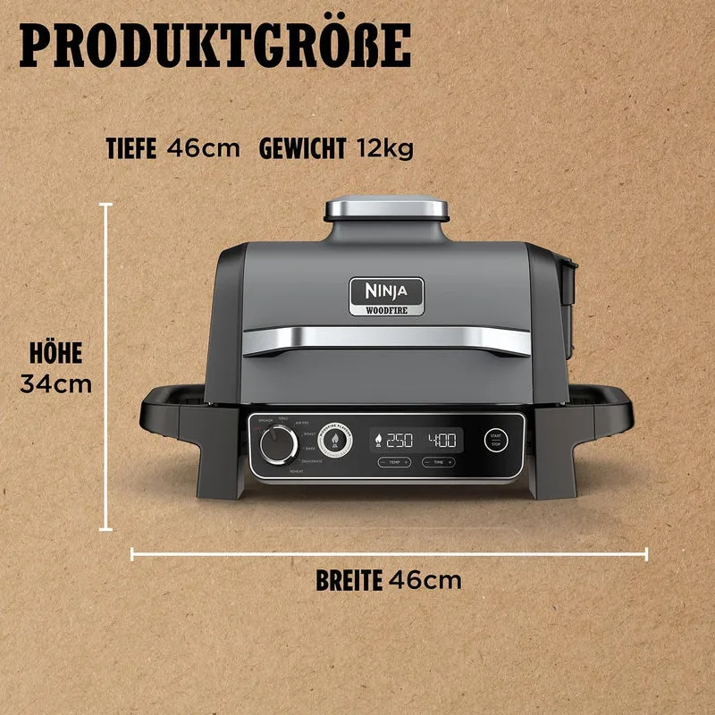 Ninja Woodfire Smoker Grill Elektrisch, Elektrogrill Outdoor, Räucherofen & Heissluftfritteuse, Airf
