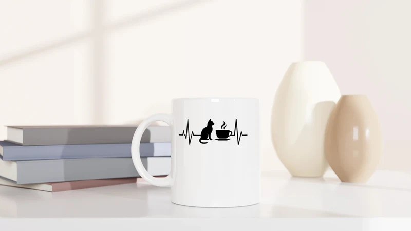 Herzschlag für Katzen und Kaffee - Tasse