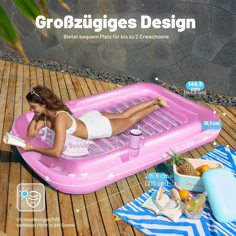 Sloosh aufblasbarer Sonnenpool, Luftmatratzte Pool, Sonnenbad mit abnehmbarem Kissen, persönlicher L