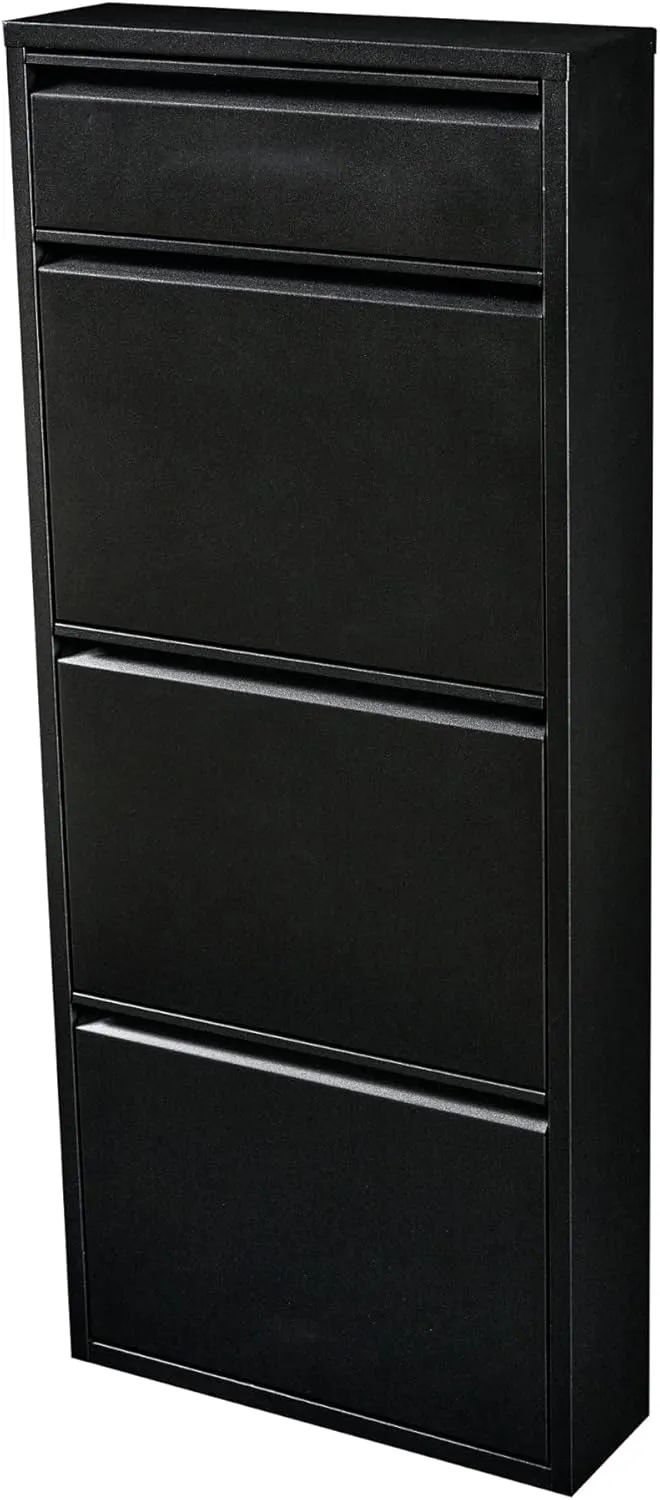 [en.casa] Schuhschrank Sokndal Schuhkipper Schwarz schmal Schuhkommode mit 3+1 Kippfächern Diele Flu