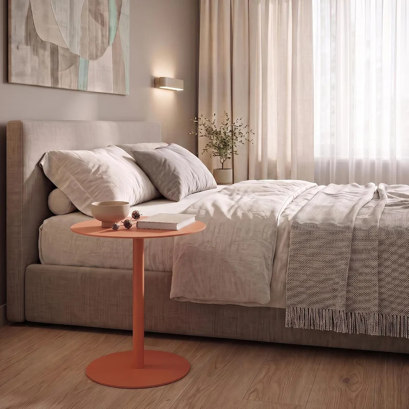 [en.casa] Beistelltisch Nastätten Gartentisch Couchtisch mit Metallgestell rund Sofatisch modernes D