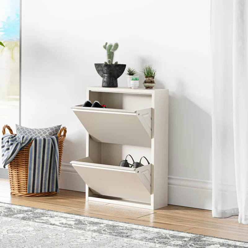 [en.casa] Schuhschrank Sokndal Schuhkipper mit 2 Klappen Metall Schuhkommode für 4 Paar Schuhe 71 x