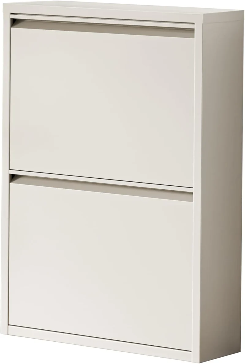 [en.casa] Schuhschrank Sokndal Schuhkipper mit 2 Klappen Metall Schuhkommode für 4 Paar Schuhe 71 x