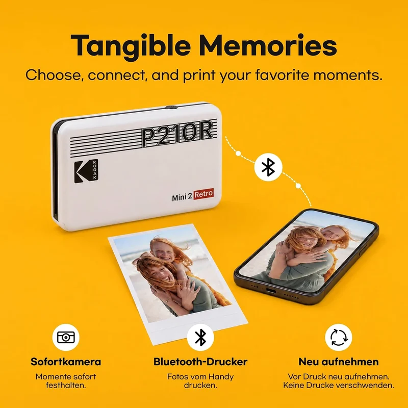 Kodak Mini 2 Retro mobiler Farbig Fotodrucker für Smartphone (iPhone & Android) - Weiss - 8 Blatt (5