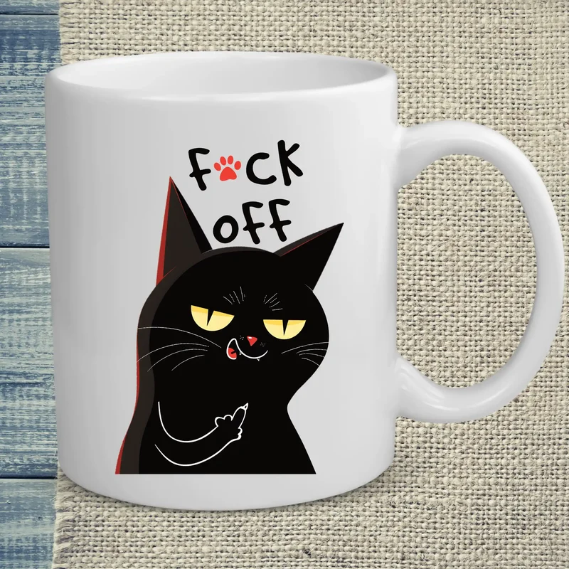 Schwarze Katze Mittelfinger - Tasse