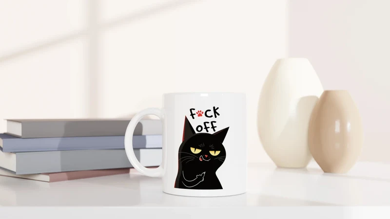 Schwarze Katze Mittelfinger - Tasse