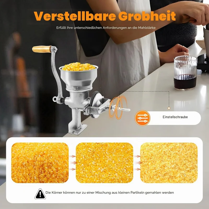 Getreidemühle Manuell aus Gusseisen mit 9cm Einlassdurchmesser,Maismühle und Getreidemühle mit hohem