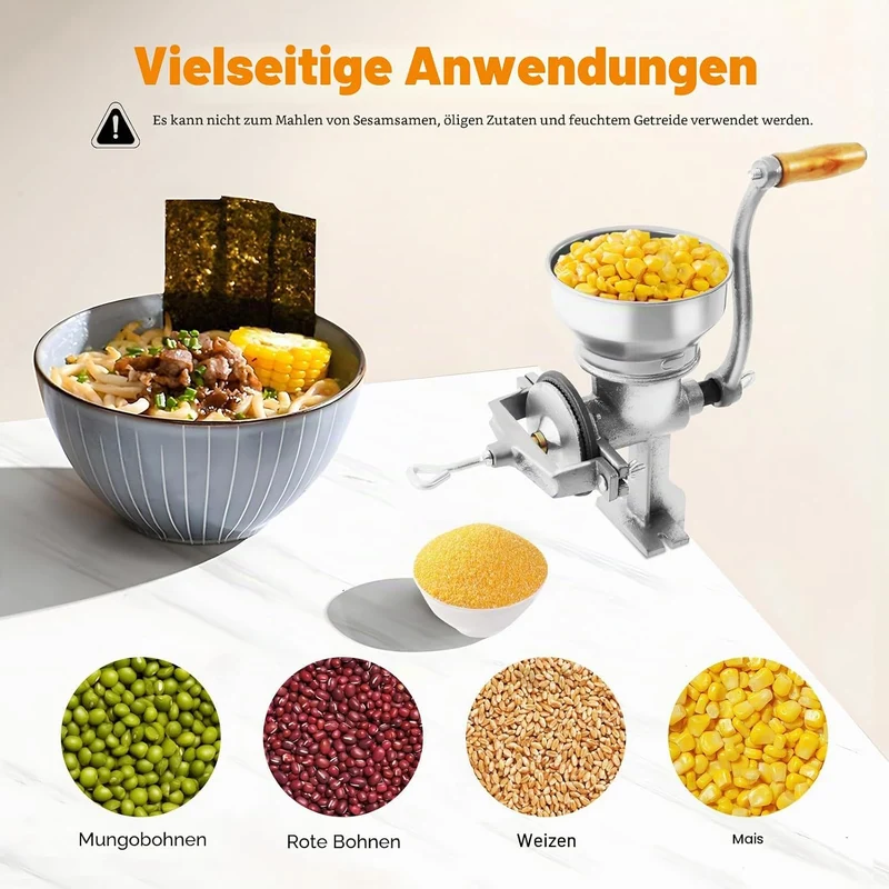 Getreidemühle Manuell aus Gusseisen mit 9cm Einlassdurchmesser,Maismühle und Getreidemühle mit hohem