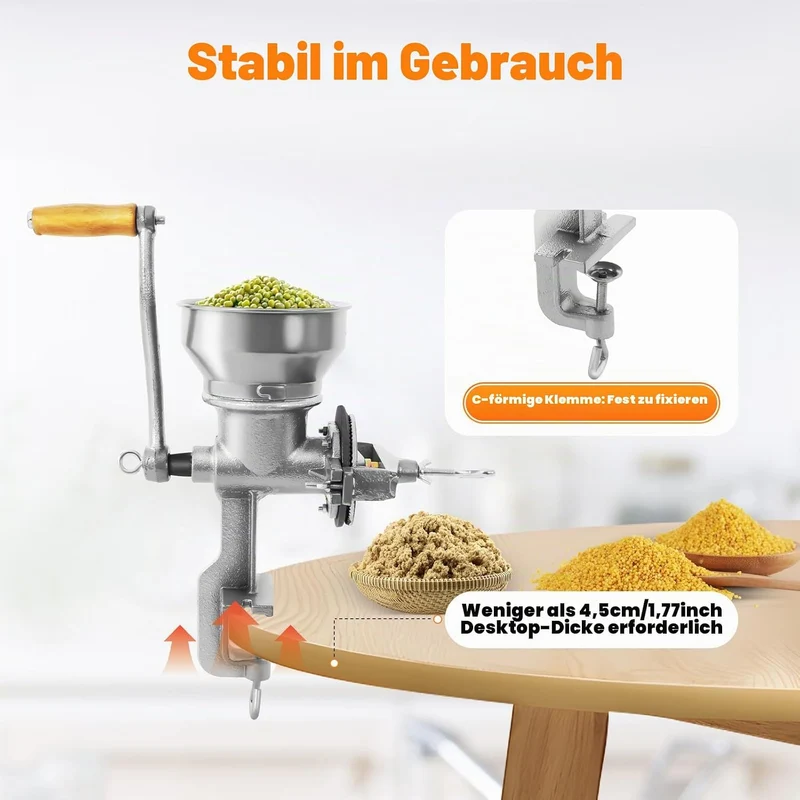 Getreidemühle Manuell aus Gusseisen mit 9cm Einlassdurchmesser,Maismühle und Getreidemühle mit hohem