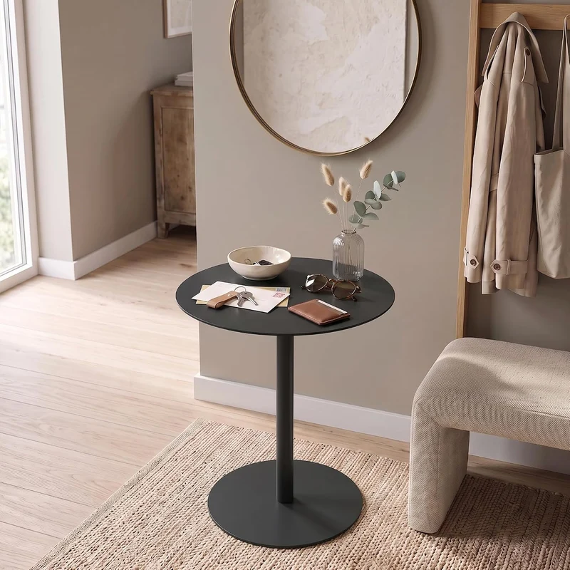 [en.casa] Beistelltisch Nastätten Gartentisch Couchtisch mit Metallgestell rund Sofatisch modernes D