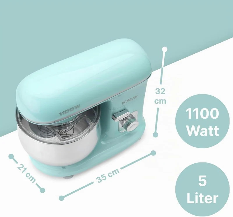 Bomann® Retro Küchenmaschine zum backen | Knetmaschine 5L |starker 1100W Motor | Teigmaschine inkl.