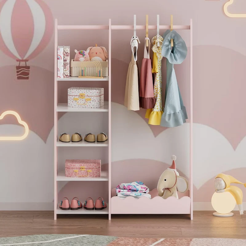 [en.casa] Kindergarderobe stehend Vestnes Kinder Kleiderschrank mit Kleiderstange 114 x 77 x 30 cm K