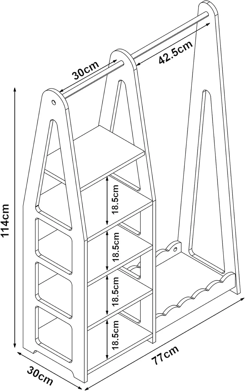 [en.casa] Kindergarderobe stehend Vestnes Kinder Kleiderschrank mit Kleiderstange 114 x 77 x 30 cm K