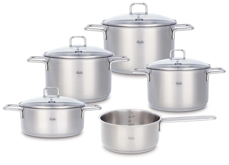 Fissler SatiTherm Edelstahl-Topfset 5-teilig – Made in Germany, satiniertes 18/10 Edelstahl, Glasdec