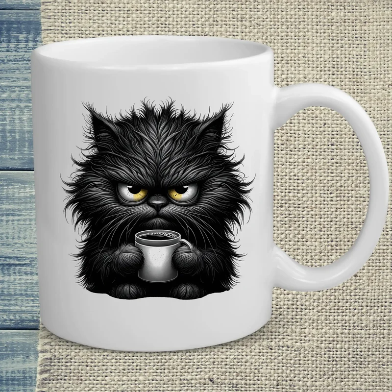 Grantige Katze mit Kaffee - Tasse