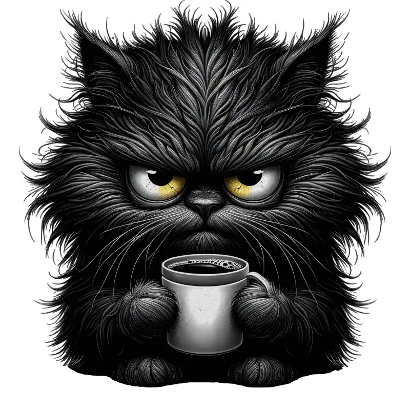 Grantige Katze mit Kaffee - Tasse