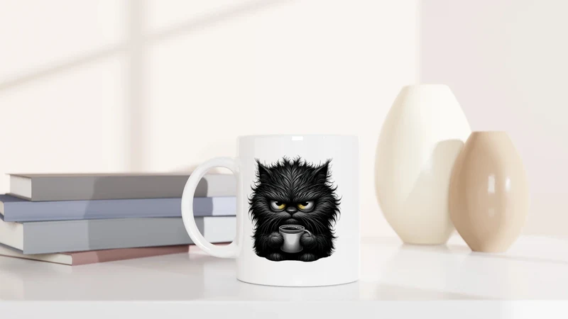 Grantige Katze mit Kaffee - Tasse