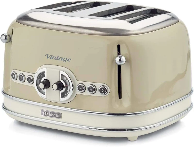 Ariete,156 Toaster im Vintage-Design für 4 Scheiben, 1600 W, 6 Toaststufen, aus lackiertem Edelstahl