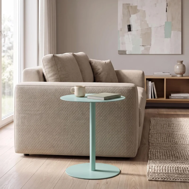 [en.casa] Beistelltisch Nastätten Gartentisch Couchtisch mit Metallgestell rund Sofatisch modernes D