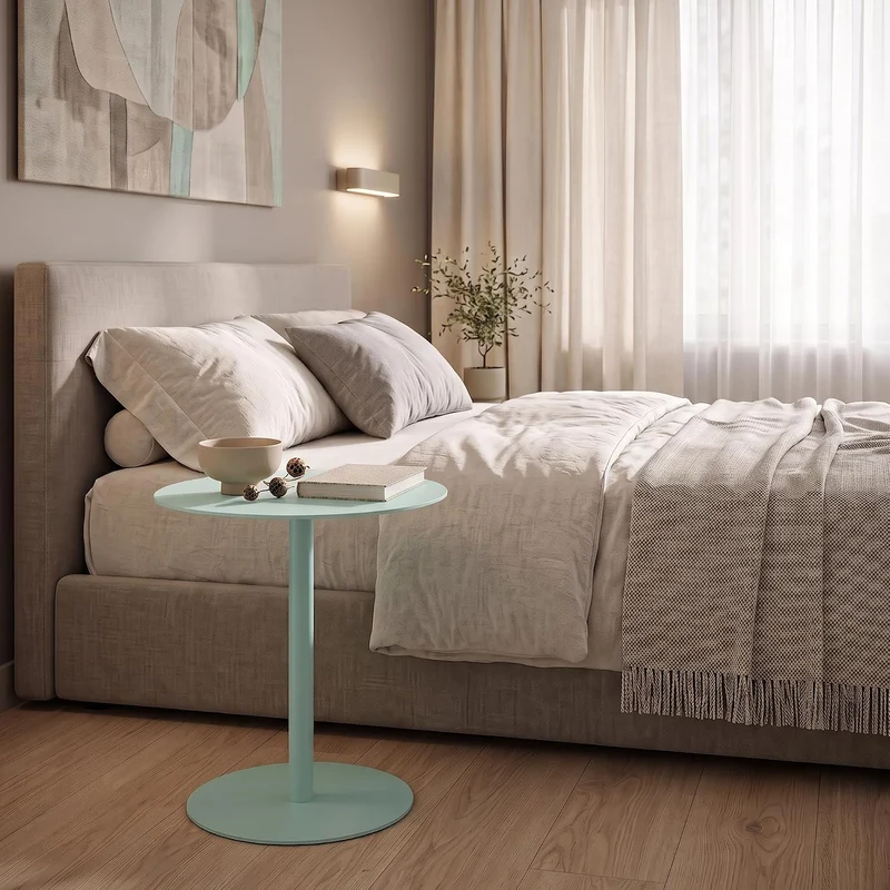 [en.casa] Beistelltisch Nastätten Gartentisch Couchtisch mit Metallgestell rund Sofatisch modernes D