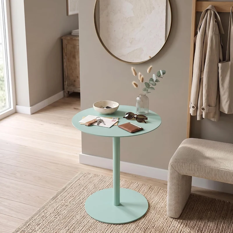[en.casa] Beistelltisch Nastätten Gartentisch Couchtisch mit Metallgestell rund Sofatisch modernes D