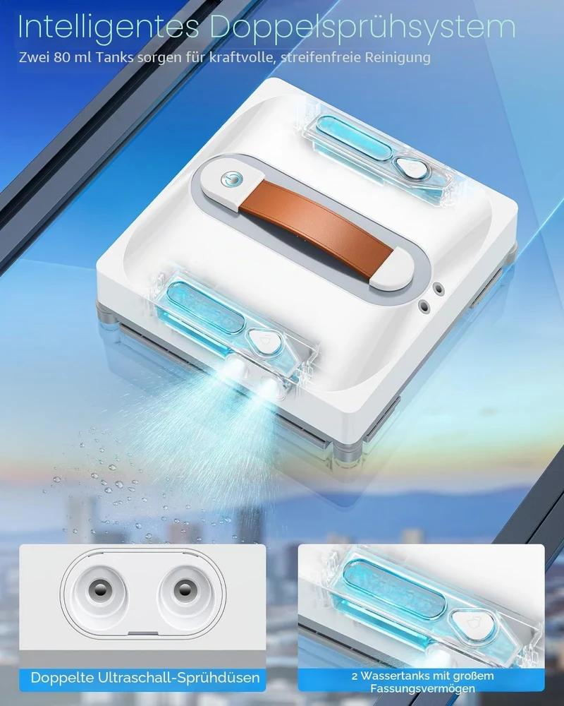 Lubluelu Auto Window Cleaning Robot, Upgraded 4 Water Spray & 8-Layer Safety Protection System,Sucti