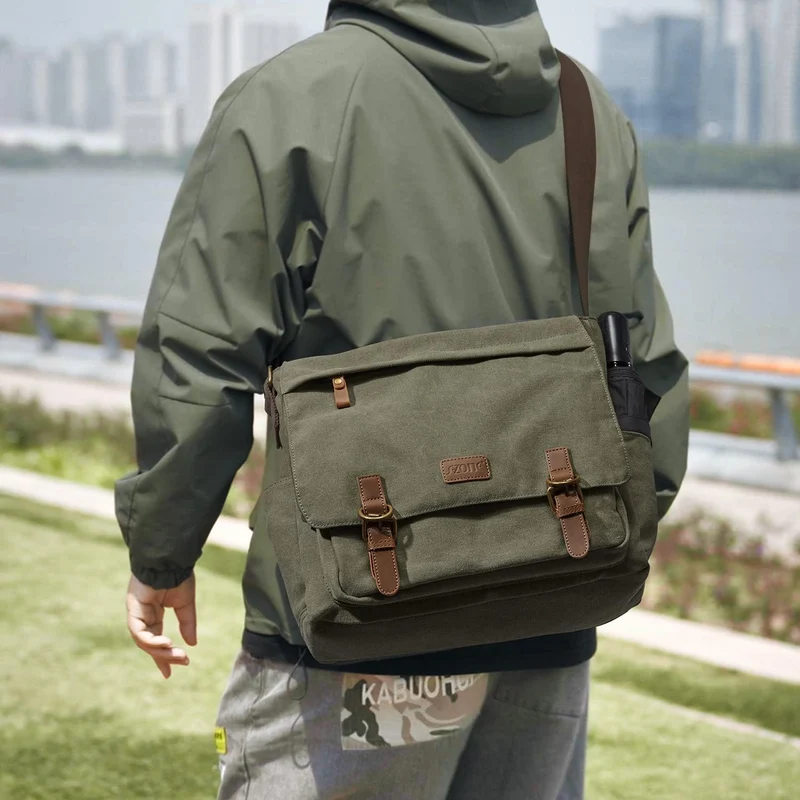 S-ZONE Herren Umhängetasche 15,6 Inch Grosse Vintage Canvas Messenger Bag Aktenktasche Schultertasch
